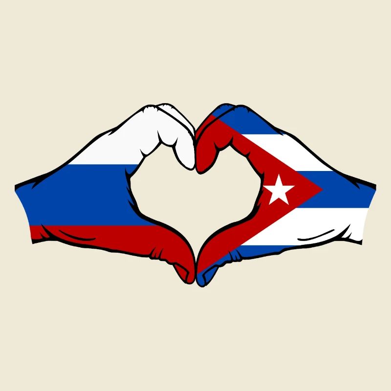 Russie Cuba Drapeau Mains Coeur Forme