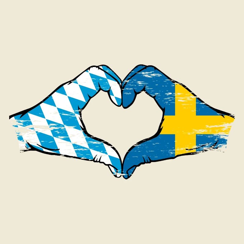 Bavière, Suède, Drapeau, Mains, Forme de coeur Utilisé