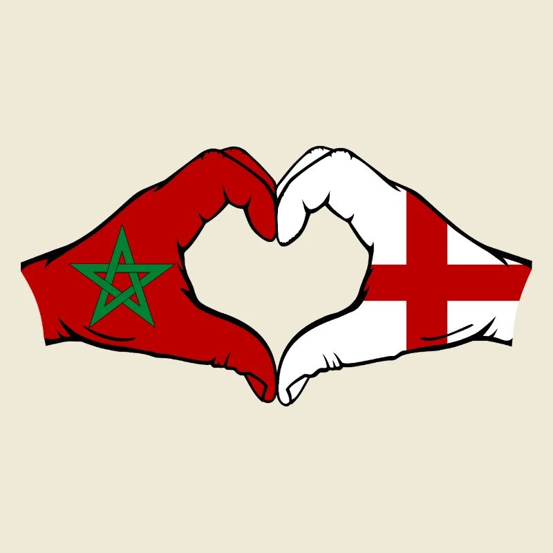 Maroc Angleterre Drapeau Mains Coeur Forme