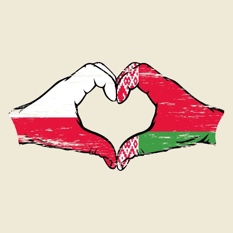Pologne Biélorussie drapeau mains forme de coeur utilisé