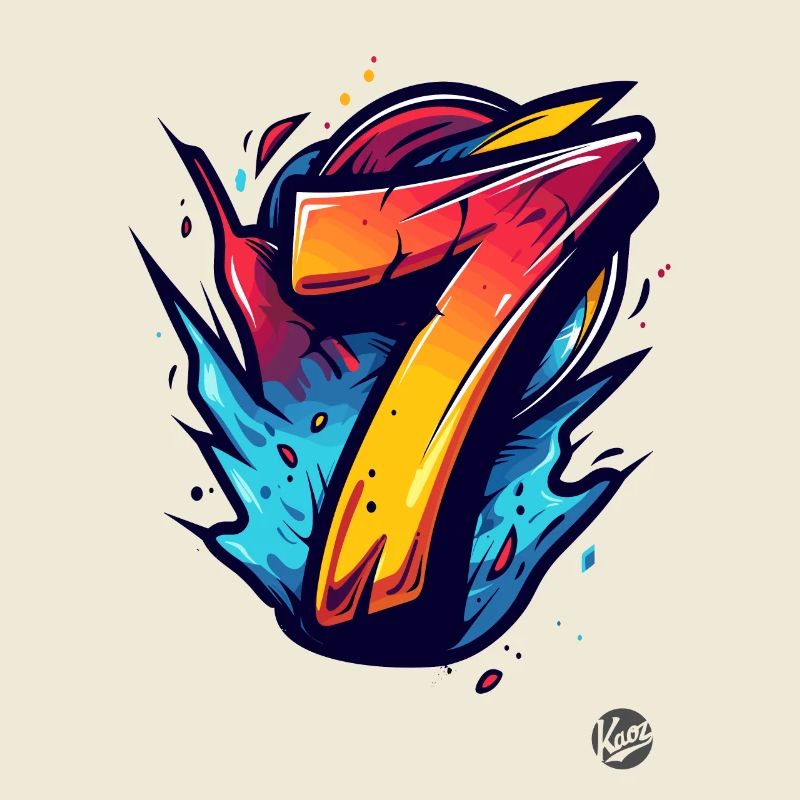 Bright "7" design with explosive colors