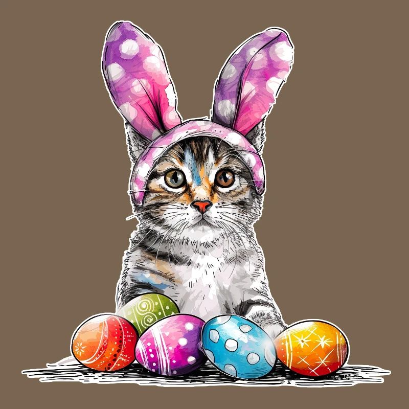 Cat Easter Bunny with Pink Ears, Funny Easter Cat