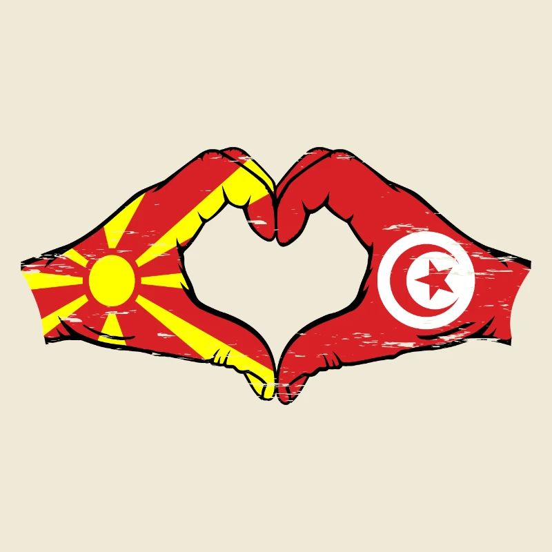 Macédoine Tunisie drapeau mains forme de coeur utilisé