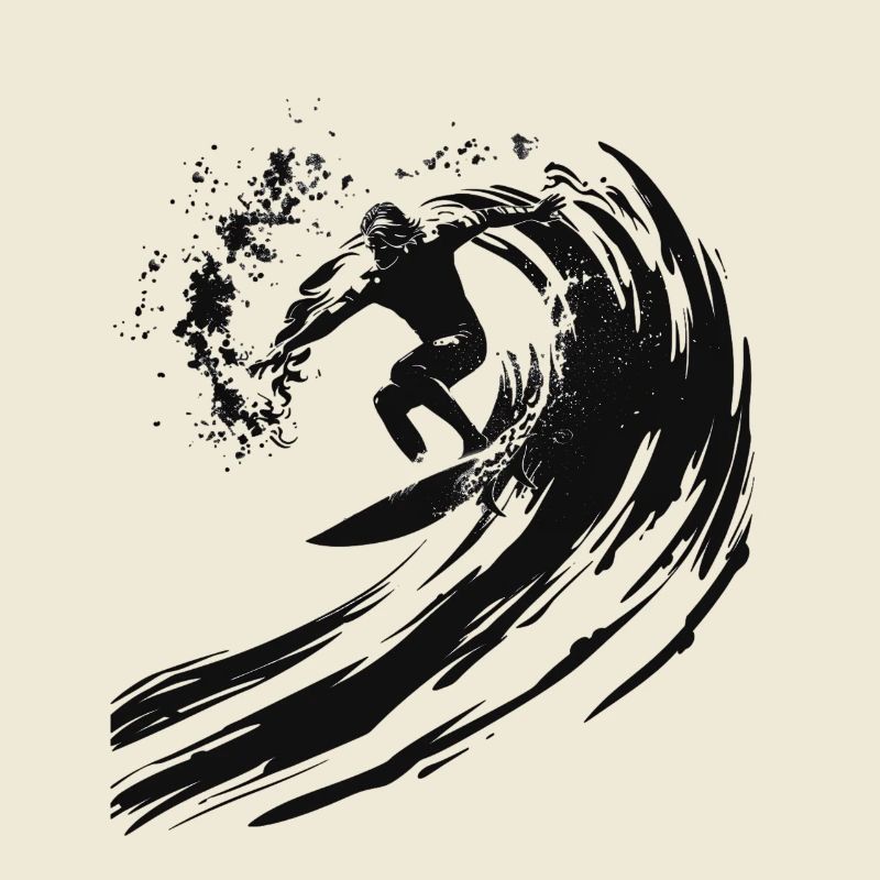 Surfer riding a huge wave in a 2