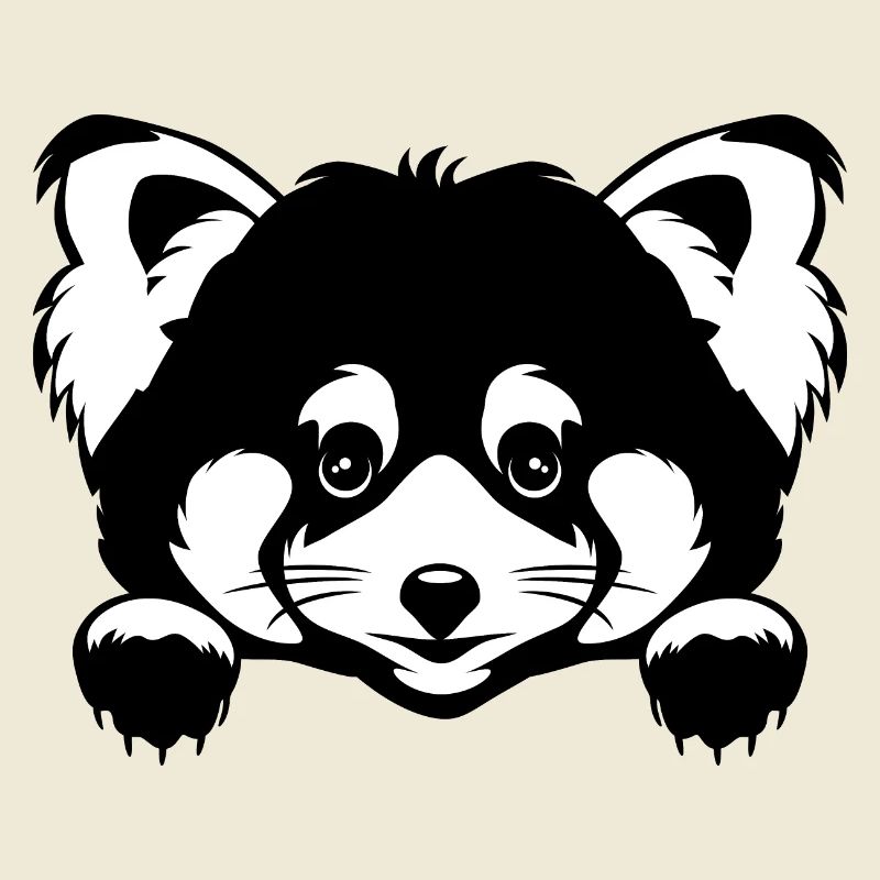 Coup d’œil mignon panda roux. Version noir et blanc