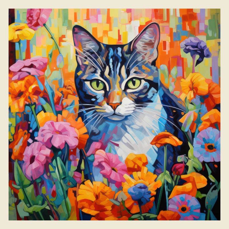 chat, motif de chat, fleurs, cadeau, idée cadeau