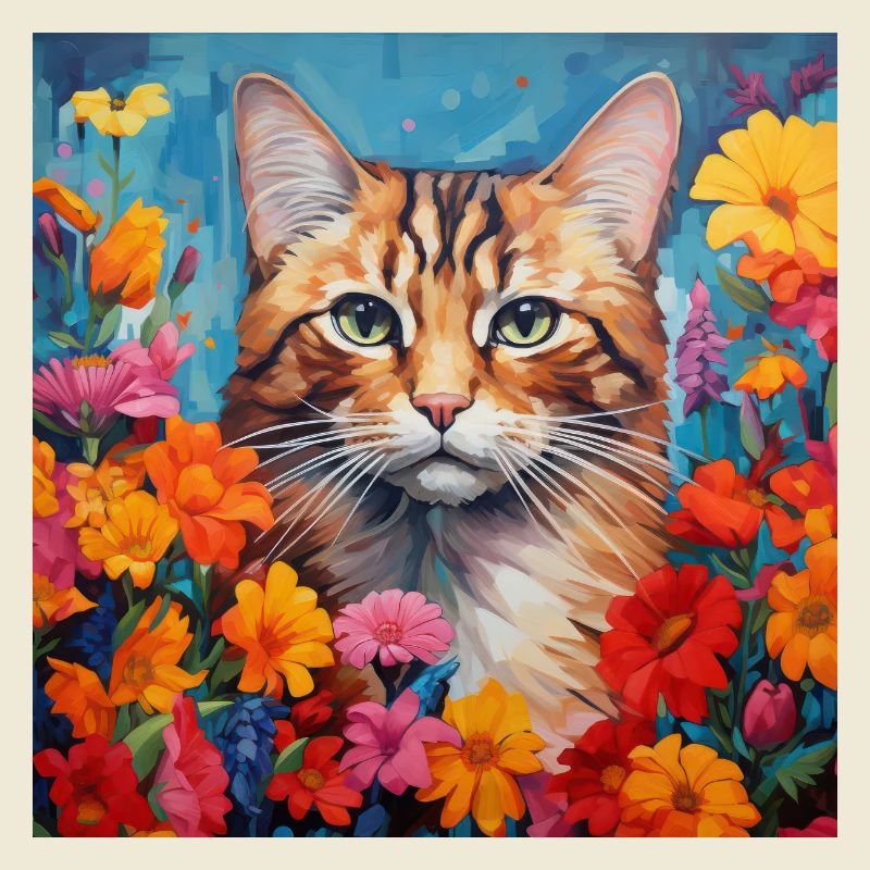 chat, motif de chat, fleurs, cadeau, idée cadeau