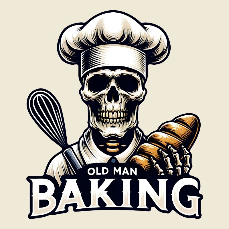 Old Man Baking Skull with Baker's Hat Baking Bread