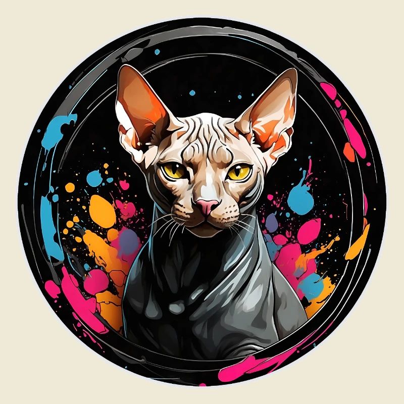Portrait de chat Sphynx en technique aquarelle