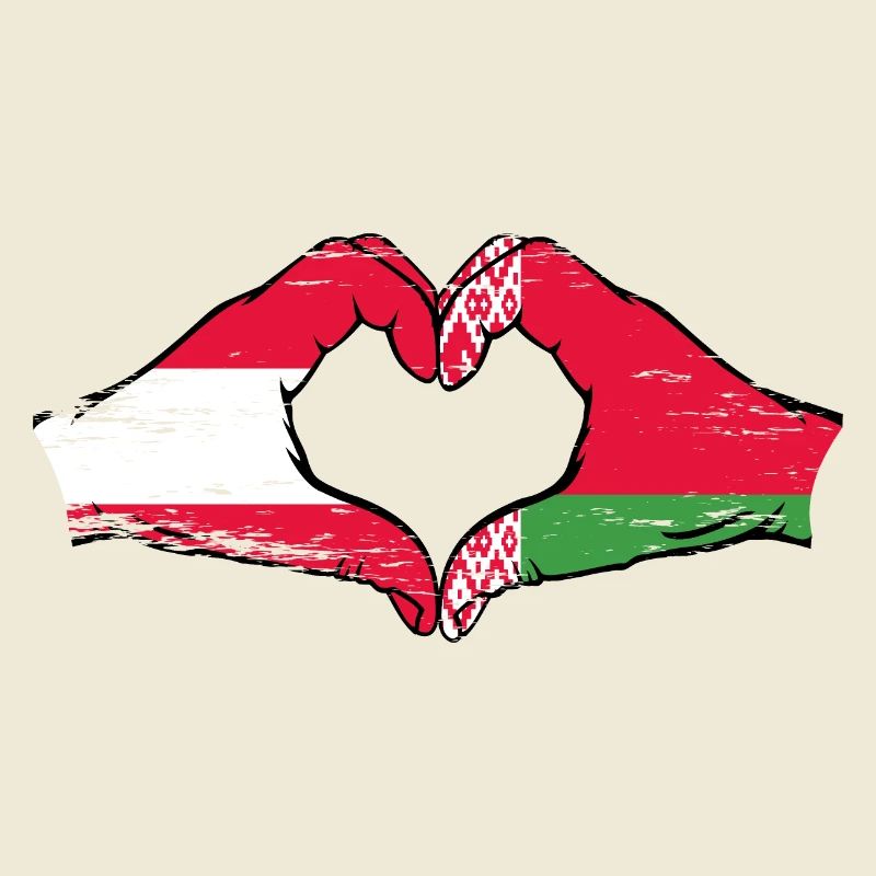Autriche Biélorussie drapeau mains forme de coeur utilisé