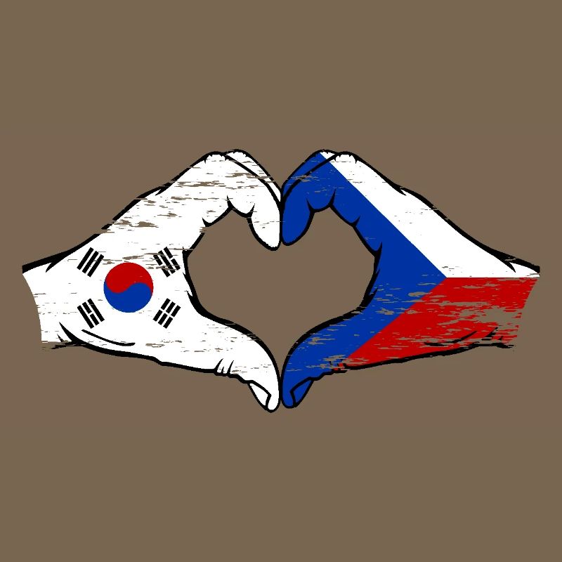 Corée du Sud République tchèque drapeau mains coeur forme utilisé