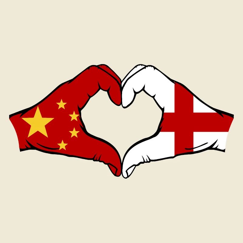 Chine Angleterre Drapeau Mains Coeur Forme
