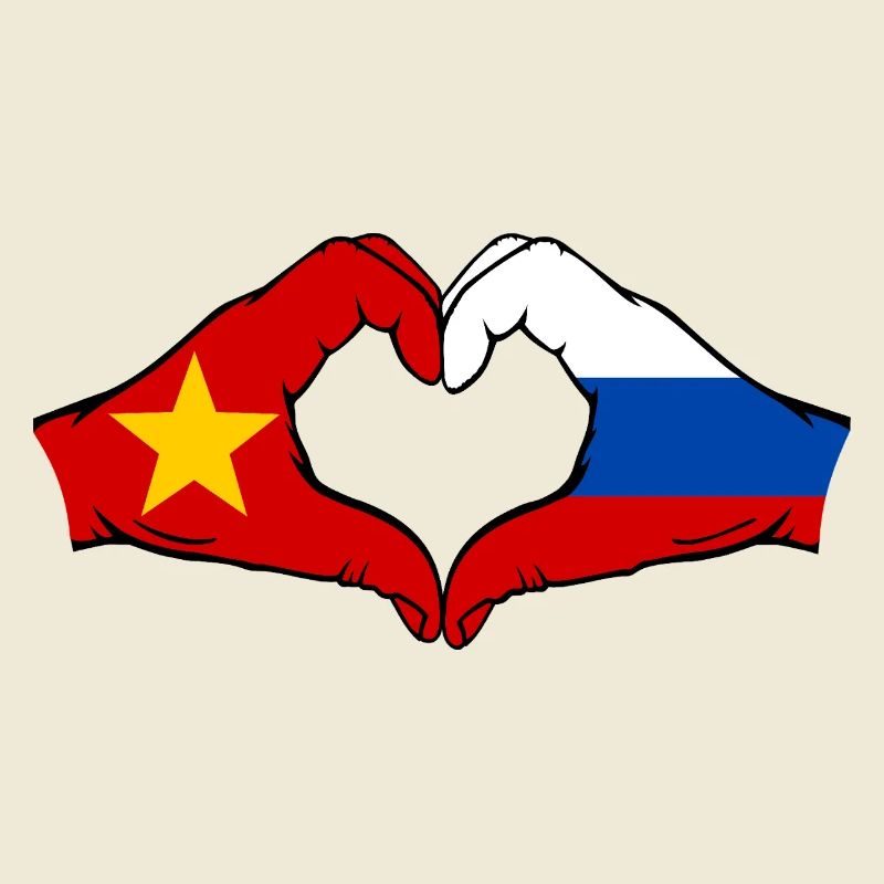 Vietnam Russie Drapeau Mains Coeur Forme