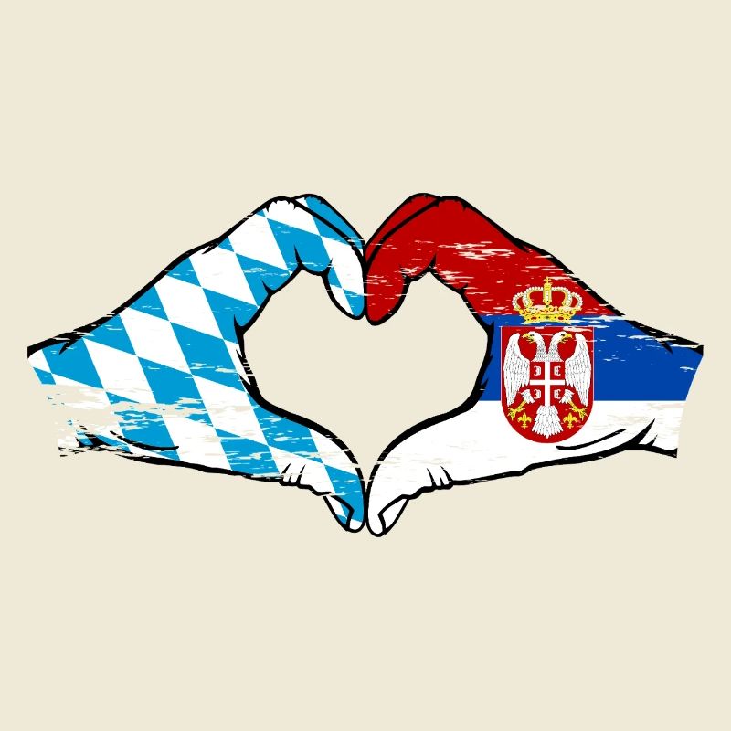 Bavière, Serbie, drapeau, mains, forme de coeur utilisé
