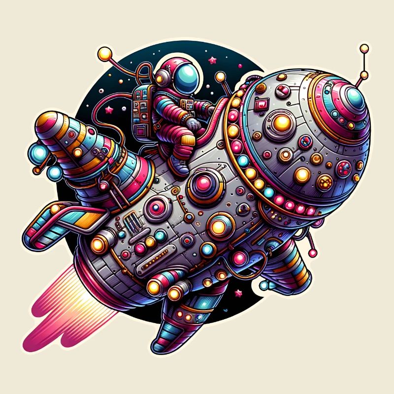 Imaginative whimsical spaceship with astronaut