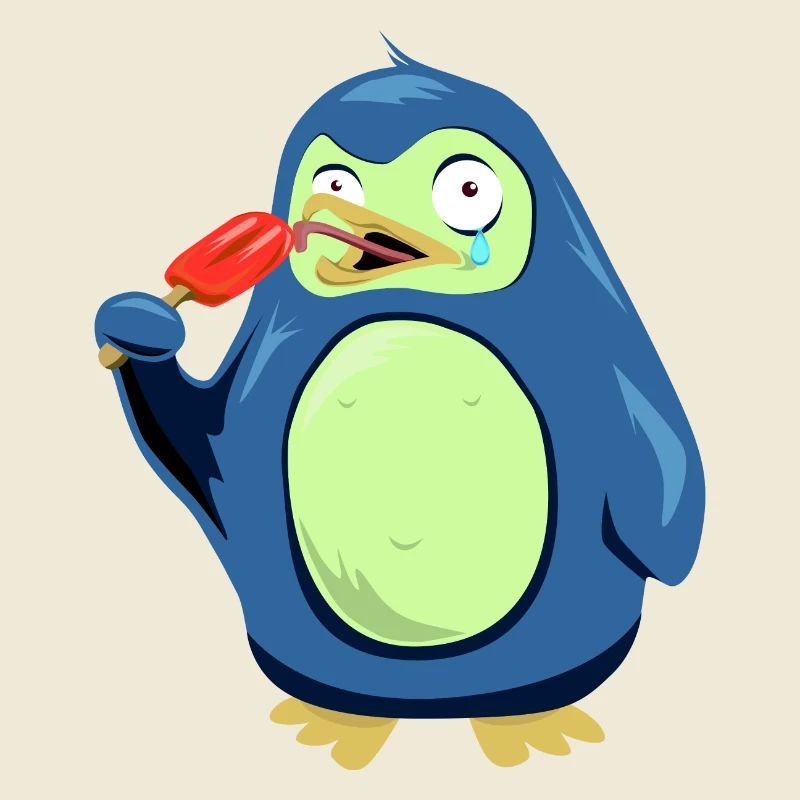 Frozen Penguin eats ice cream
