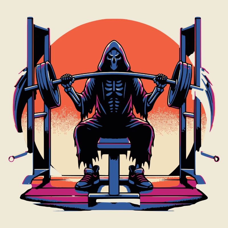 Grim Reaper does shoulder press weight training