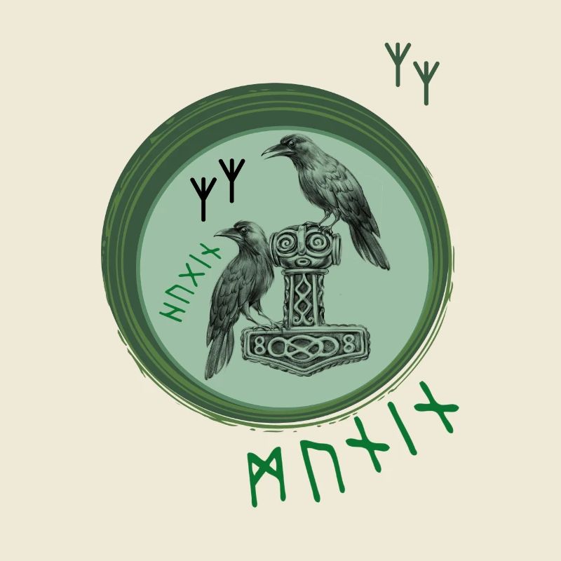 Thor Hammer Mjölnir avec Odin Ravens Hugin et Munin