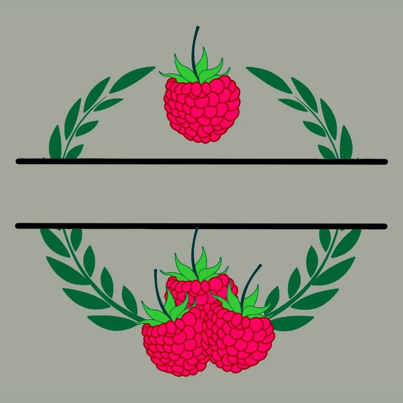 Raspberry in laurel wreath with red raspberry