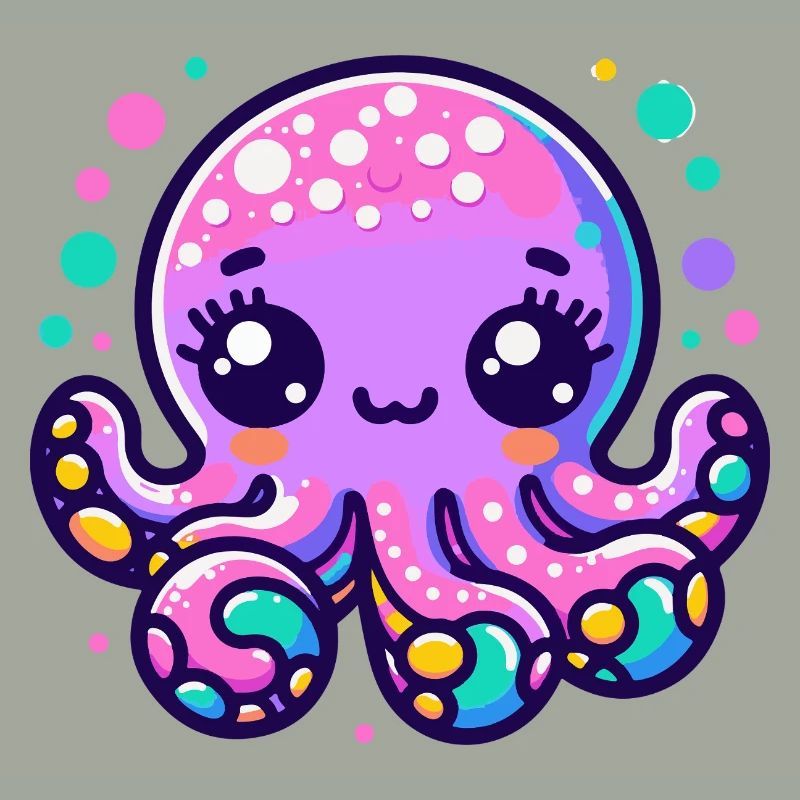 Kawaii Neon Octopus Illustration