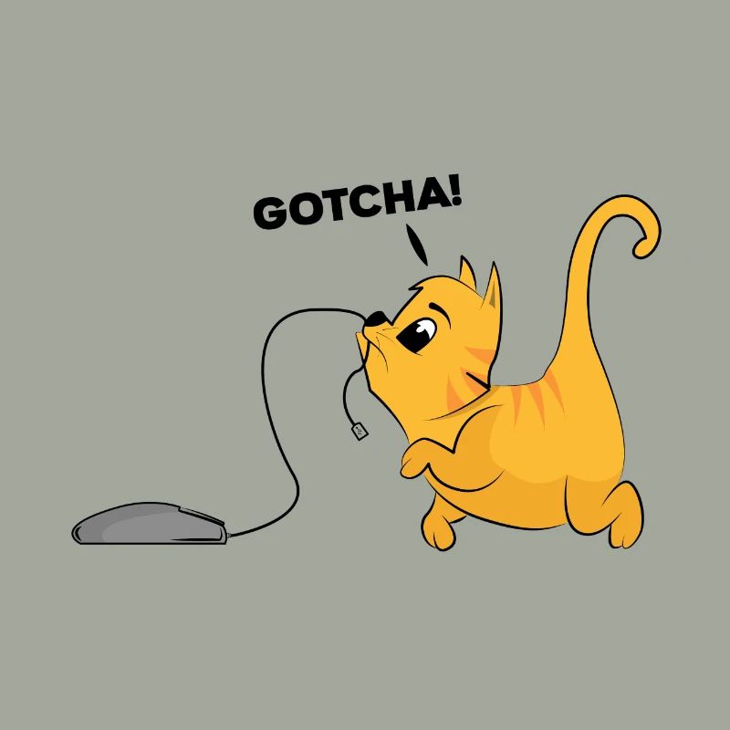 Cat catches computer mouse gift kitten