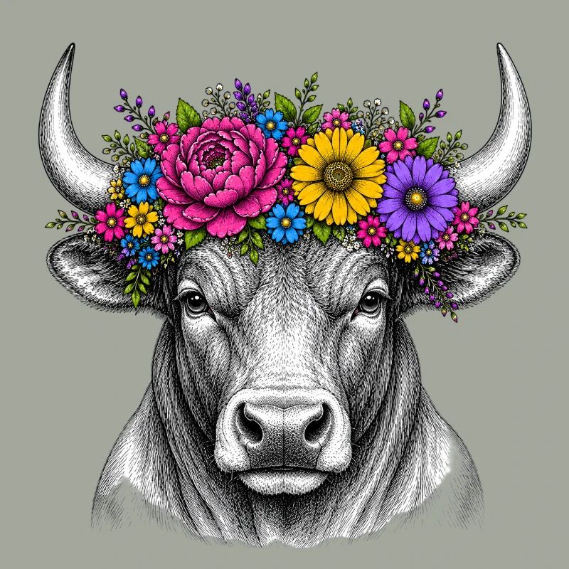 Blumenkranz-Stierkopf Illustration