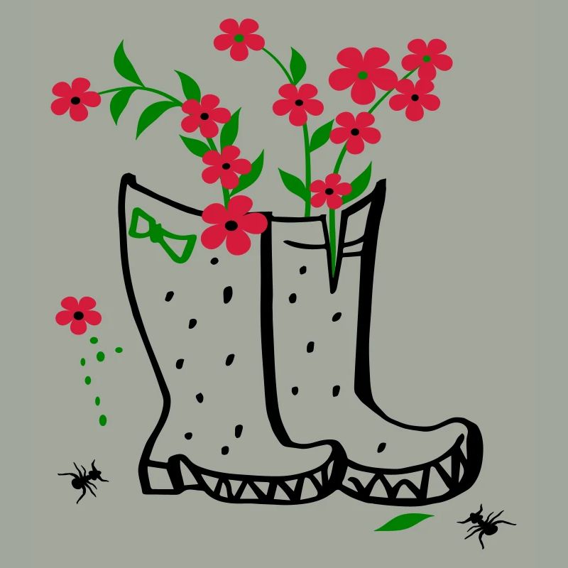 Garten mit Blumen und Stiefel
