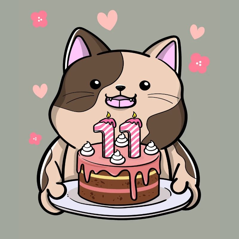 Chubby cat holds a birthday cake 11.