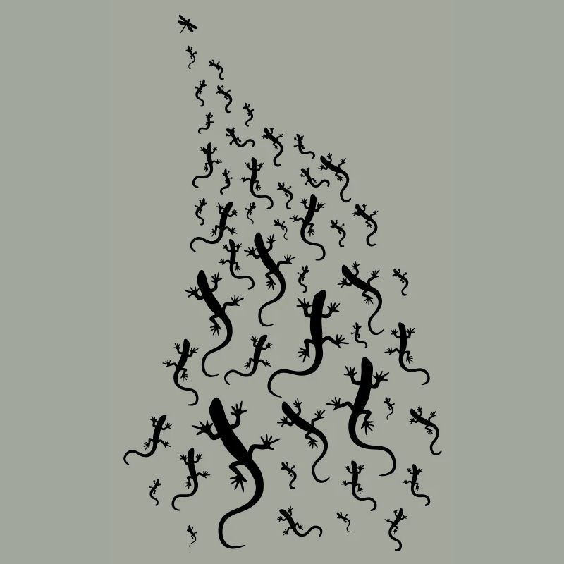 Lizards chasing a dragonfly