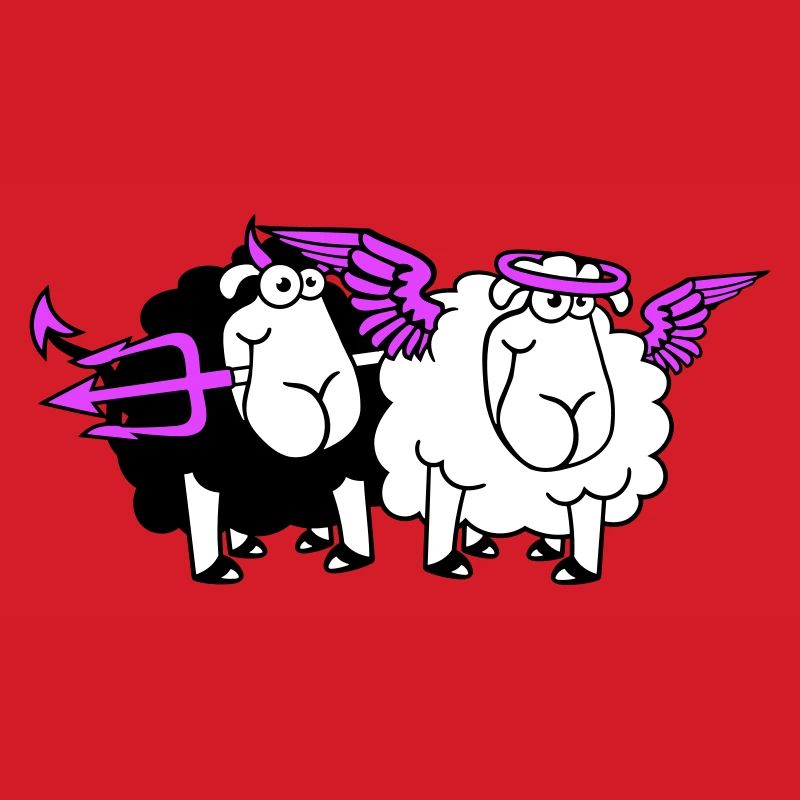 2 Sheep Angel Devil Satan Hell Evil Heaven Good