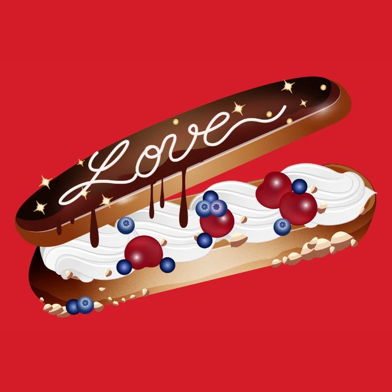 Illustration eines Eclairs mit Sahne und Liebe