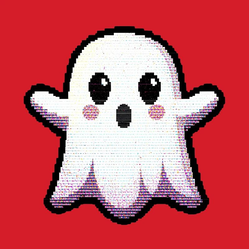 Glitch Pixel Ghost dit « Boo ! » – Mignon et rétro