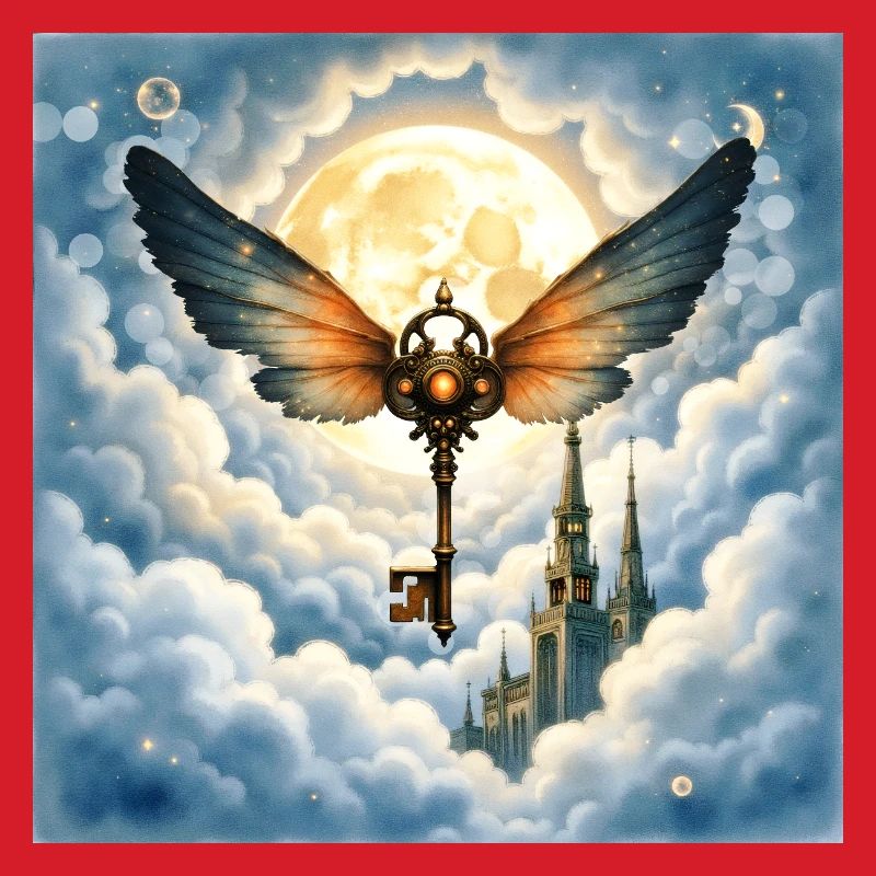 Winged Key in Night Sky