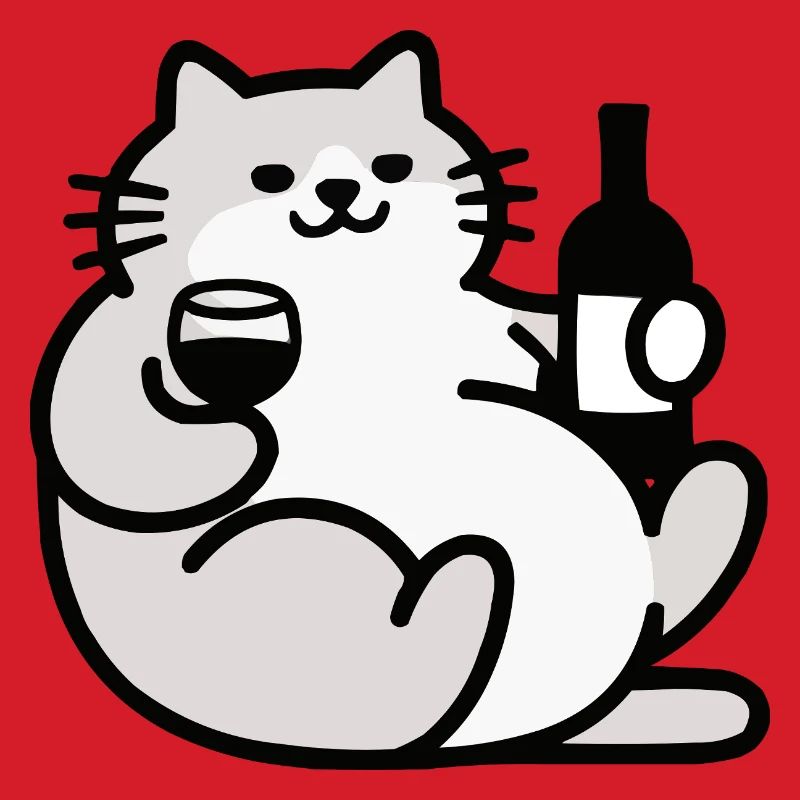 Chat avec illustration de vin