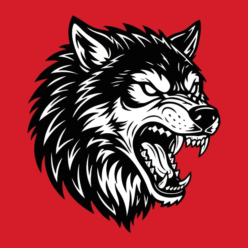 Wolf Schwarz-Weiß Wolf Alpha Maskottchen-Logo