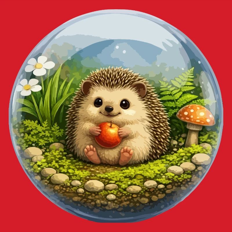Igel in Glaskugel mit Waldszene