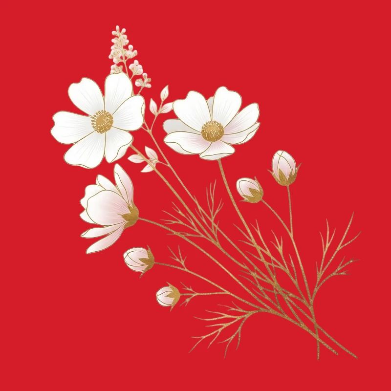 Accents dorés, fleurs blanches