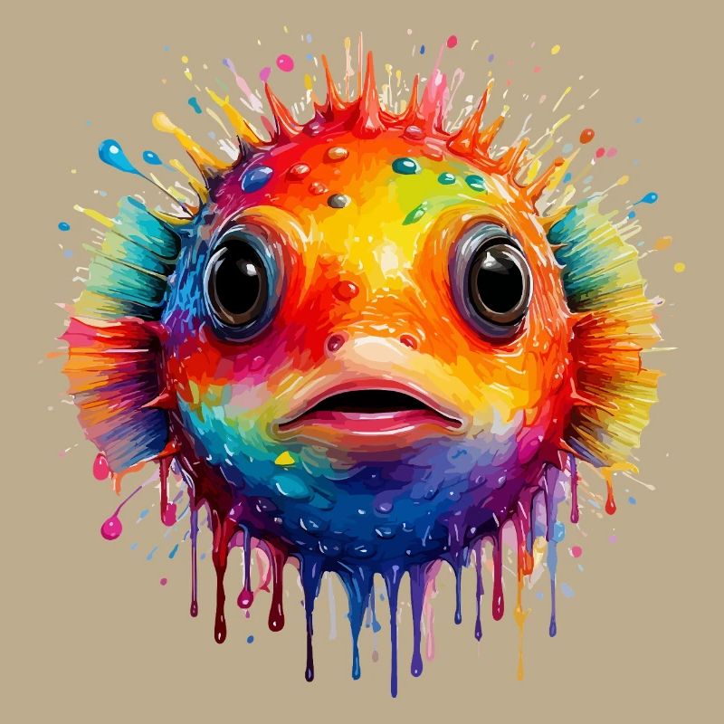 Farbexplosion Pufferfisch Kunstdruck