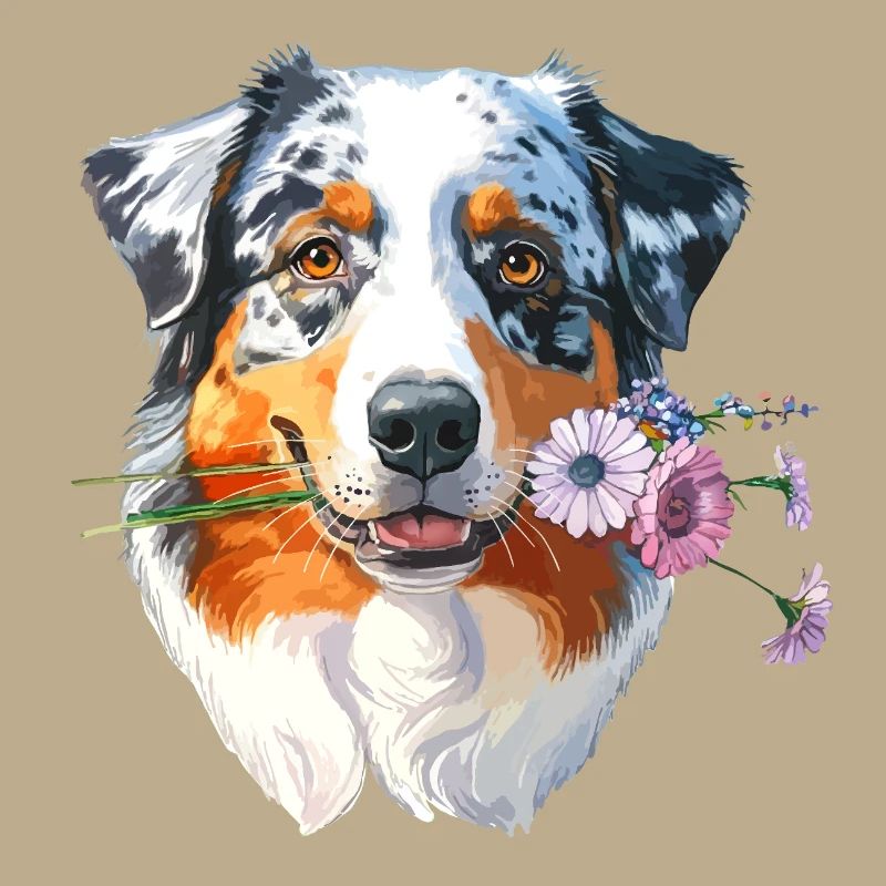 Aussie mit Blumen
