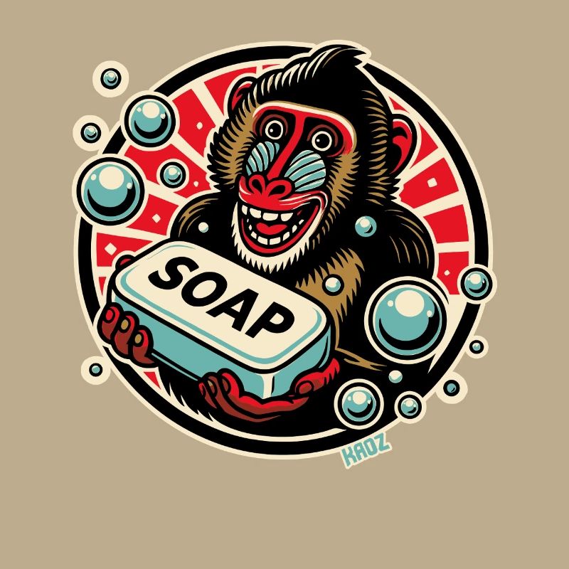 Mandrill Singe avec du savon