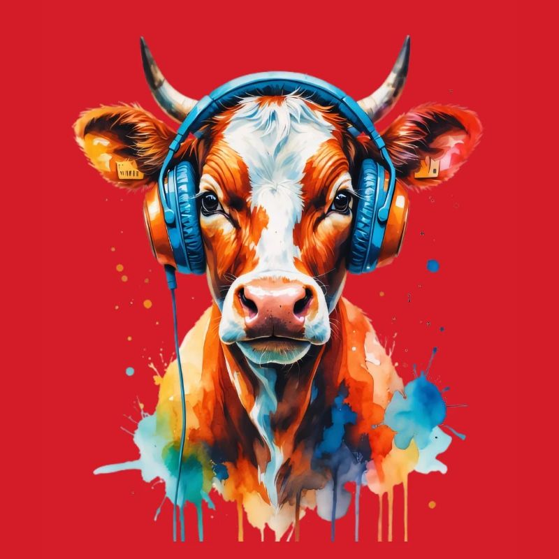 Kuh mit Kopfhörer Popart