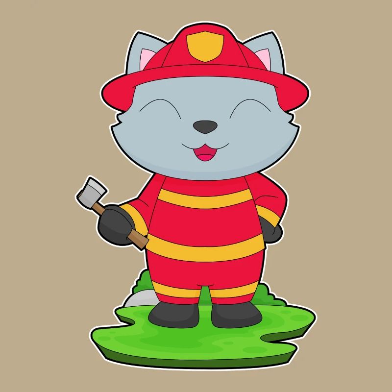 Cat Firefighter Axe Fire Brigade
