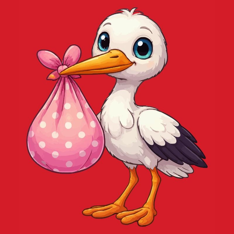 Cuddly pelican with pink bundle