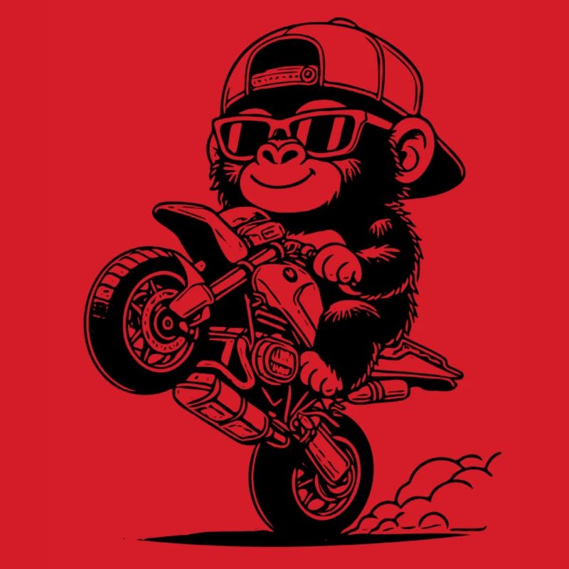 Stylischer Gorilla bäumt sich auf einem Motorrad auf
