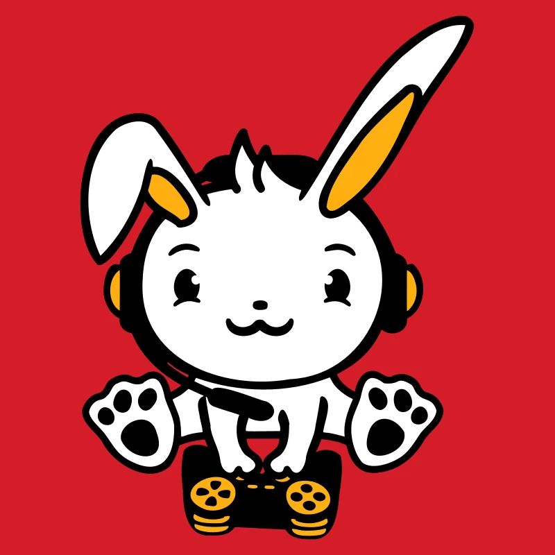 Hase spielt Controller Konsole Headset Gamer Nerd