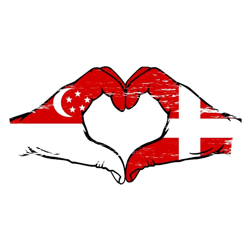 Singapour Danemark drapeau mains forme de coeur utilisé