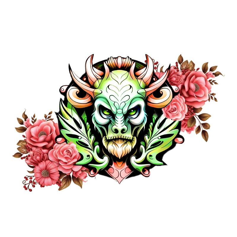 Mystérieuse créature colorée avec des fleurs.