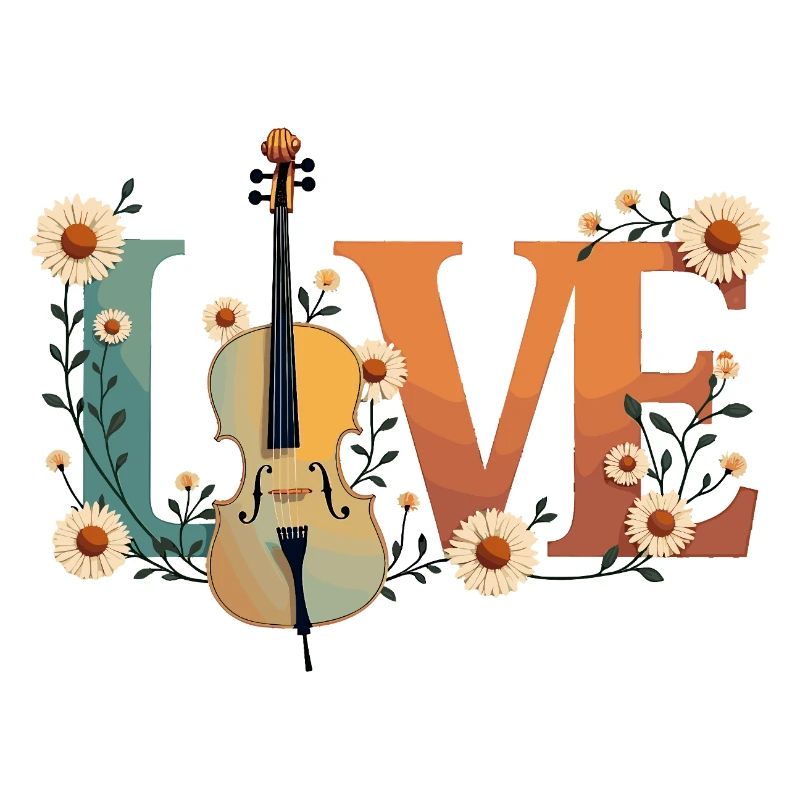 Amour Violoncelle Amour avec des fleurs pour violoncellistes
