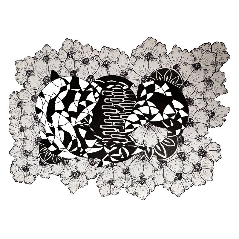 Black Flower Lines Pattern