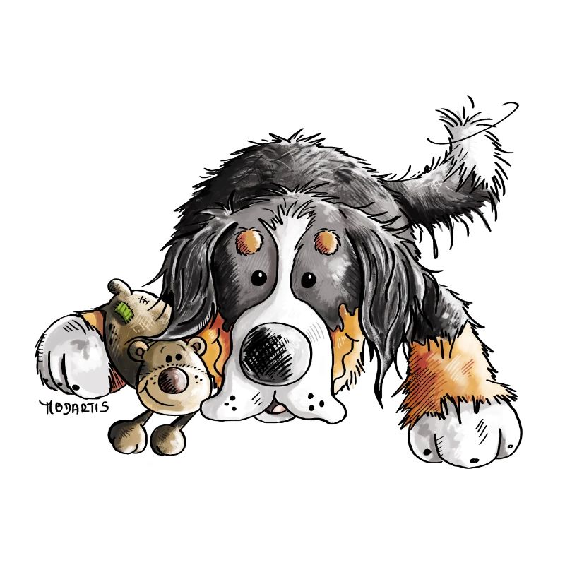 Berner Sennenhund knuddelt Teddy - Hund - Comic
